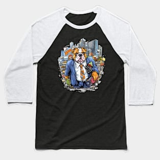 Accountant English Bulldog t-shirt design, a bulldog wearing a suit and carrying a briefcase Baseball T-Shirt